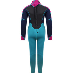 2021 Typhoon Junior Storm3 3/2mm Back Zip Wetsuit 25092 - Aqua / Fuchsia / Navy